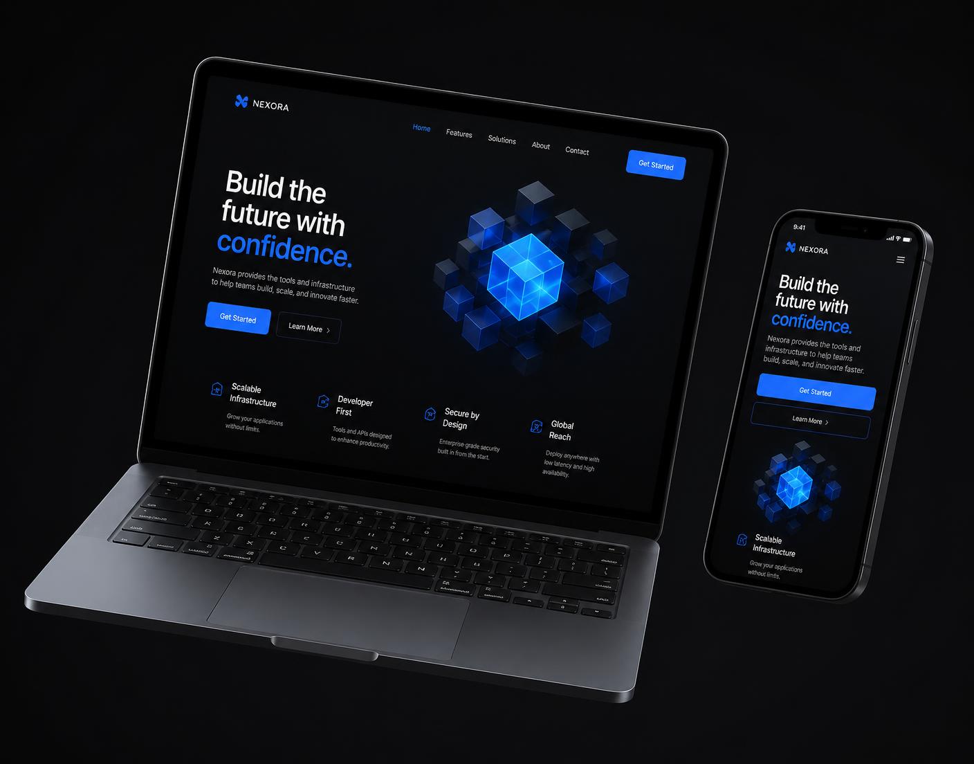 Modern website design shown on a laptop and phone